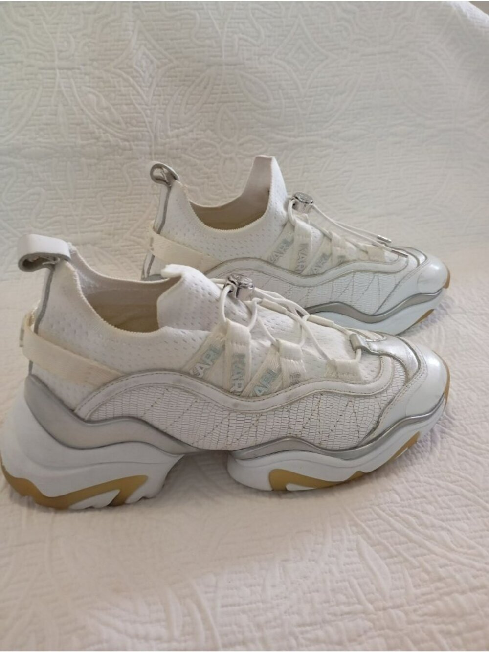 Karl Lagerfeld Sneakers Womens US 7 Athletic White Chunky Sole Mesh Leather